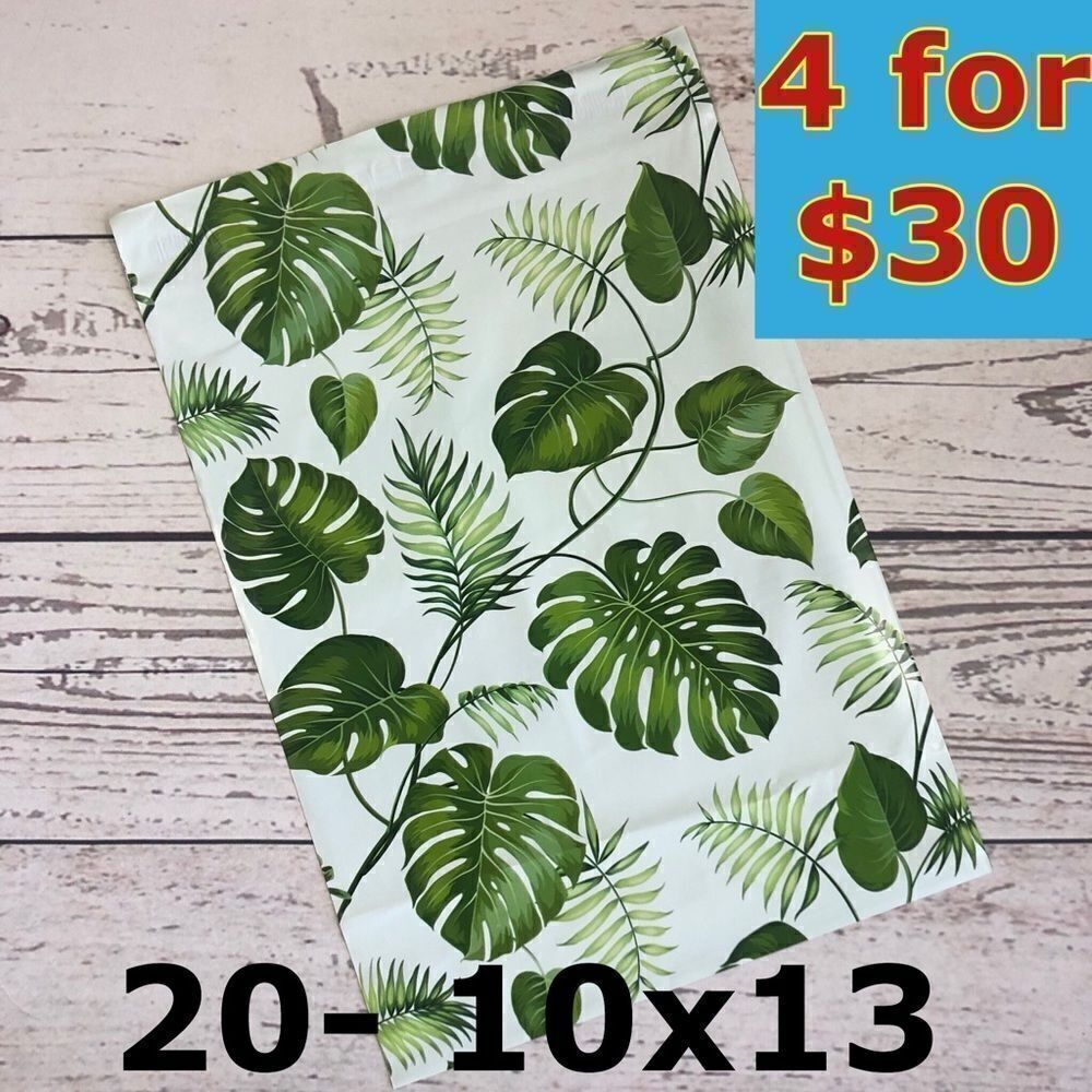 20- 10x13 Tropical Leaves Design Poly Mailers